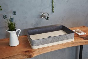 Stone washbasin MAURITIUS black and beige