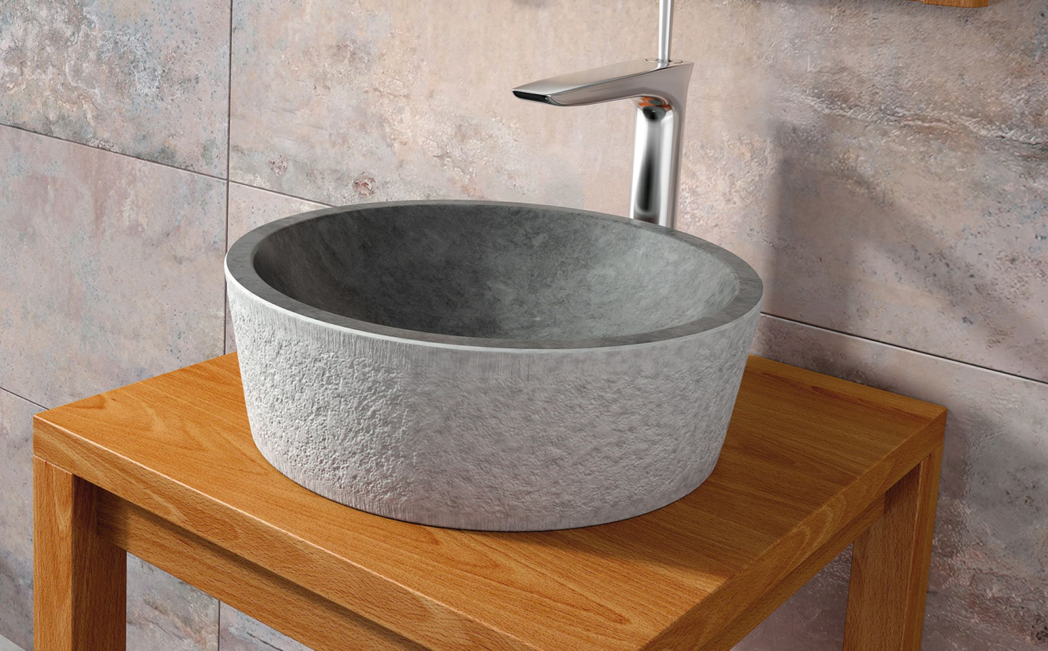 Lavabo encimera Tetsu de piedra Ø 40 cm