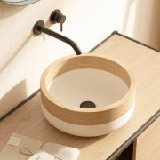 Lavabo sobre encimera de solid surface y madera Ref.: 6037 Bathco