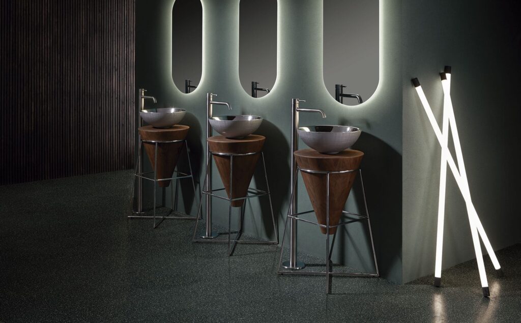 Lavabo Brest, la elegancia del metalizado