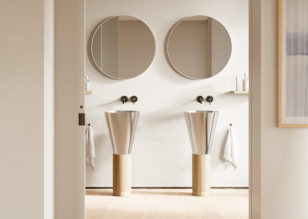 Malay, el nuevo pedestal metálico con base de bambú de Bathco