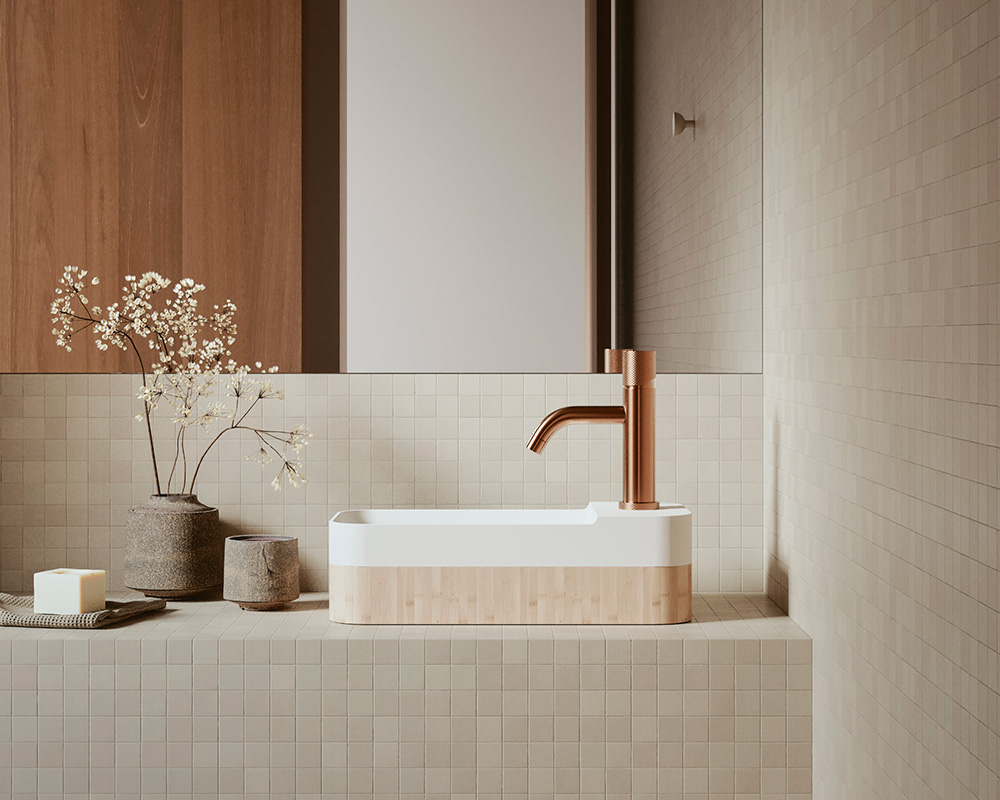 El nuevo lavabo en Solid Surface de Bathco con opciones en bambú